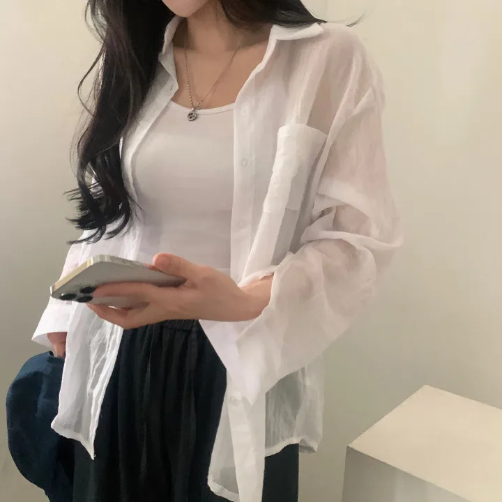 [살안타템17컬러✨/크롭&루즈핏] 햇빛차단, 린넨 시스루 루즈핏 거즈 셔츠/남방 블라우스 상세 이미지 10