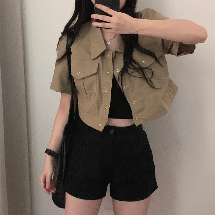 [여름*.*/핏보장🤍] 아몬드 야상 크롭 반팔 자켓 상세 이미지 17