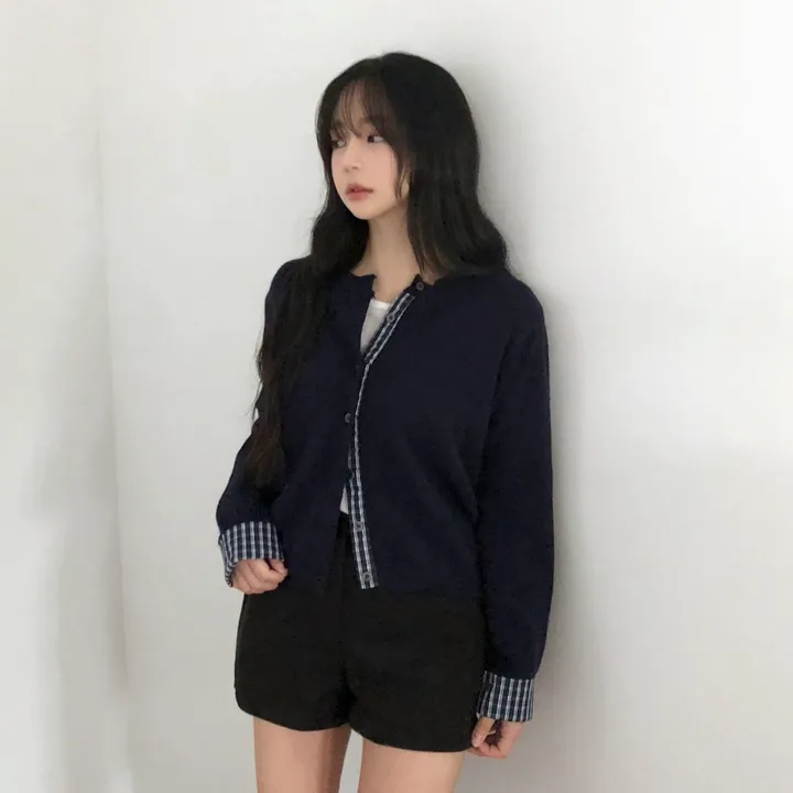 [일체형!]긱시크 체크 배색 레이어드 니트 가디건 2color 상세 이미지 11