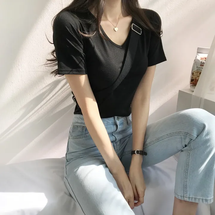 [퀄보장] *오늘출발* 부드러운 크림, 브이넥 무지반팔티 (쫀득핏 슬림 기본 반팔 티셔츠/이너티/기본티/무지티/레이어드티) 상세 이미지 9