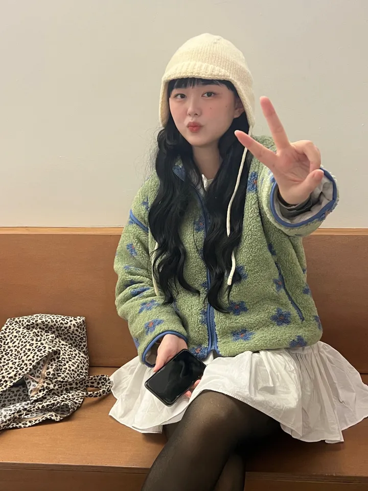 플라워 뽀글이 누빔 후리스 집업 상세 이미지 23
