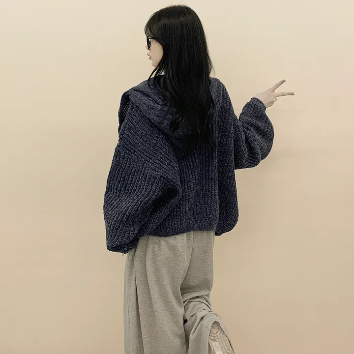 [여리여리✨울함유] 도톰 따뜻 아방핏 꽈배기 케이블 오버핏 니트 벌룬 후드집업 겨울가디건 상세 이미지 24