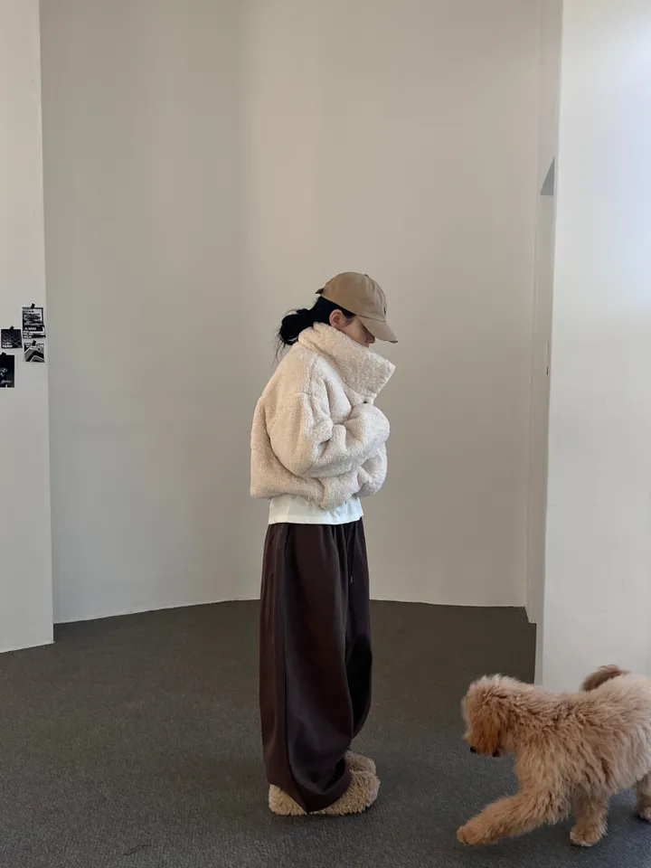 교복템 - 뽀글이 크롭 하이넥 양털패딩 - 점퍼 상세 이미지 19