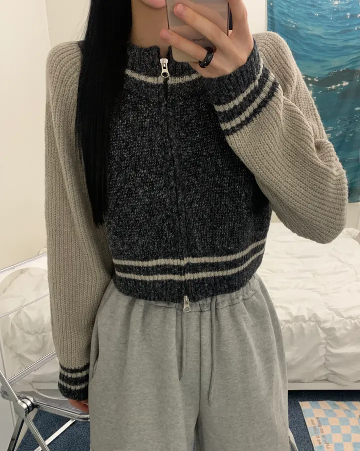 bori two way raglan crop Knit zip-up (3color) 상세 이미지 8