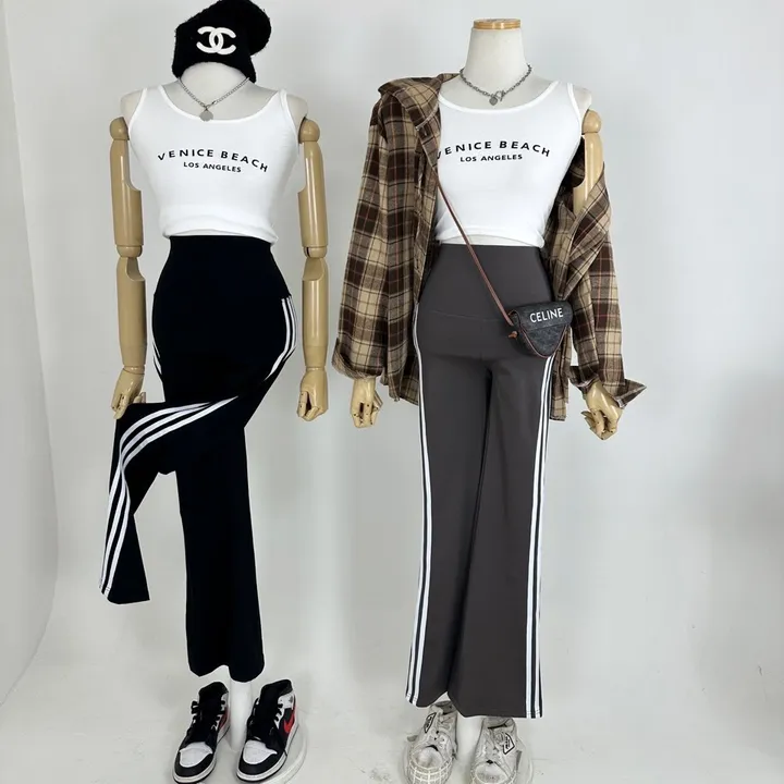 [최저가/몸매보정/데일리/운동/헬스/필라테스/코디추천] 하이 쫀쫀 스판 삼선 배색 트랙 라인 부츠컷 밴딩 레깅스 (2COLOR) 상세 이미지 6