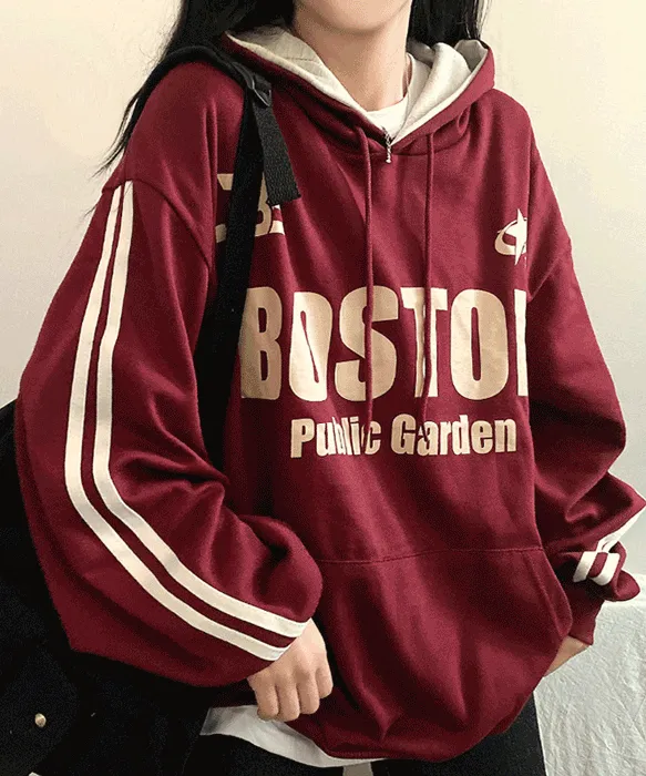 *기모선택*[4col/예쁨y2k] 보스턴 져지 배색 후드 오버핏 맨투맨