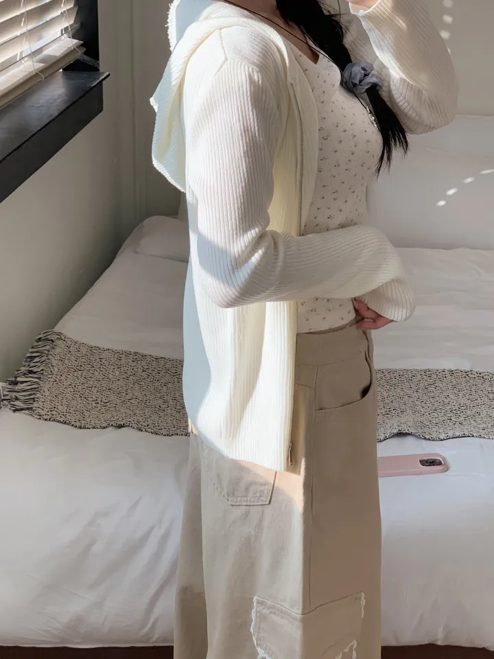 (주문폭주) 헤리 후드 골지 여리핏 니트 집업 (3color) 상세 이미지 27