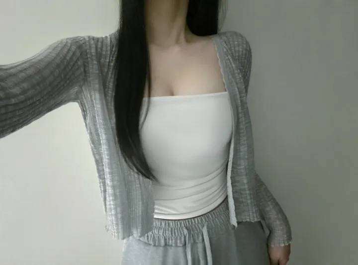 [여리보들💕/슥 걸치는]손등 덮는 러빙 텐셜 시스루 루즈핏 크롭 데일리 레이어드 브이넥 가디건 5color 상세 이미지 9