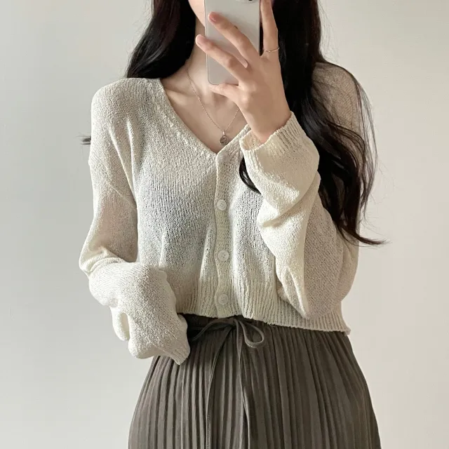 (5color)피넛 썸머 크롭 브이넥 가디건 상세 이미지 4