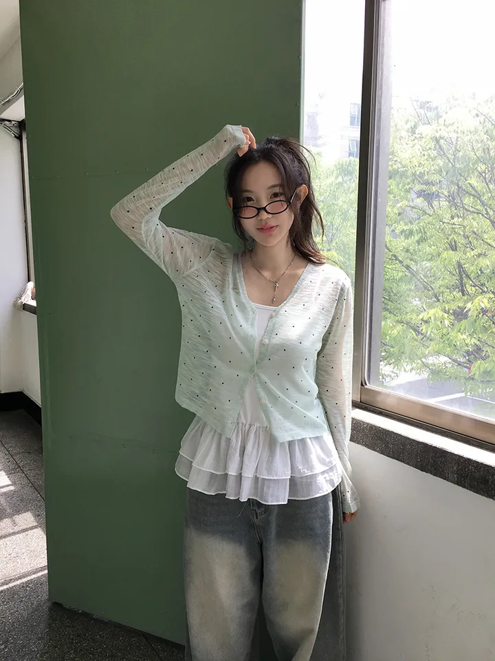 최저가![여리무드🤍시스루 도트 가디건 살안타템 여름가디건] 비비안도트시스루가디건 상세 이미지 18
