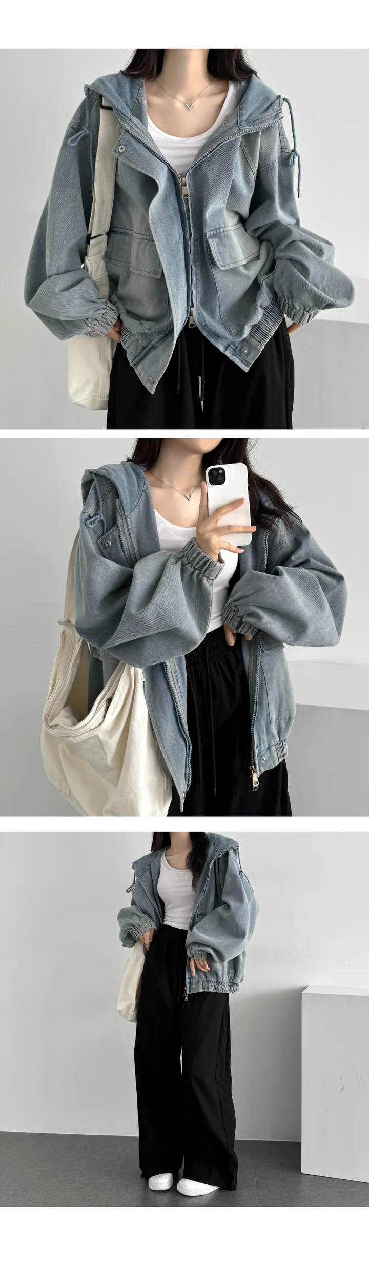 UNISEX/왕오버핏]+겨울선택 (보아털)🔥 투웨이 데님 빅후드 오버핏 워싱 벌룬 데님자켓 집업 점퍼 상세 이미지 12