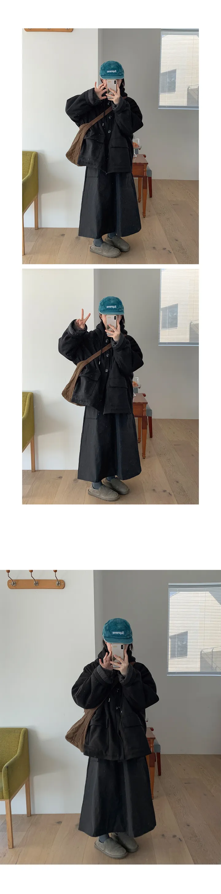엔코니 모직 누빔 후드 하프 코트 (2color) 상세 이미지 3