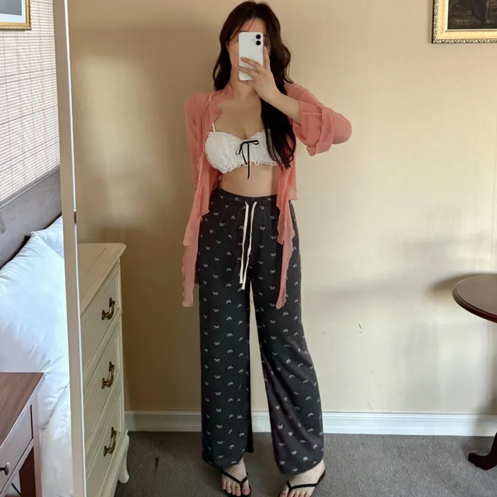 [휴양지팬츠/잠옷팬츠] 잔리본 밴딩 트레이닝팬츠 휴양지팬츠 세미와이드통바지 파자마바지 상세 이미지 8