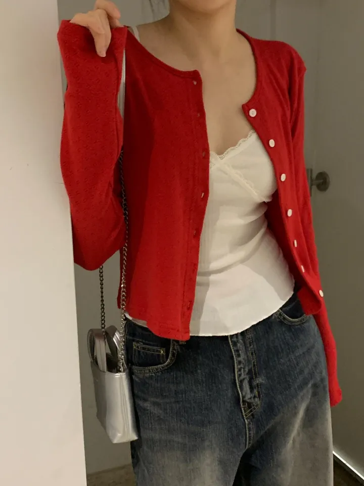 로렌 플라워 펀칭 크롭 라운드 가디건 상세 이미지 12