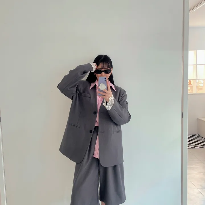 [봄best/데이트룩/하객룩] 쌜린 노카라 레이스자켓 봄 아우터 오버핏자켓 박스핏자켓 루즈핏자켓 싱글 봄자켓 상세 이미지 11