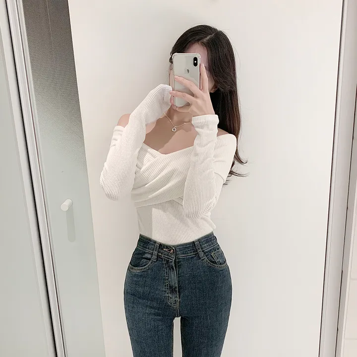 ( 당일출고!!, 핏보장!! ) 브이넥 오프숄더 골지 롱소매 기모 랩긴팔티 상세 이미지 11