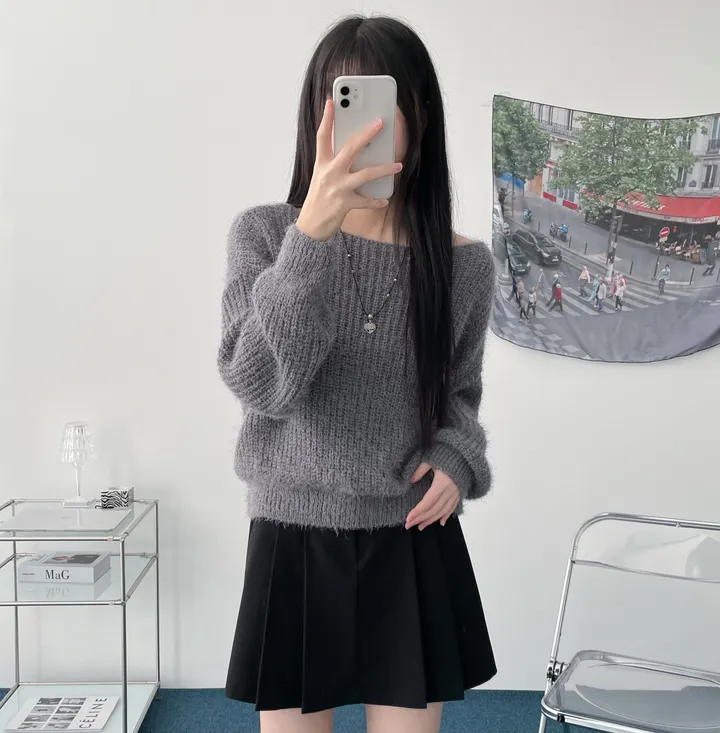 Pine leaf boat nect crop knit 상세 이미지 26