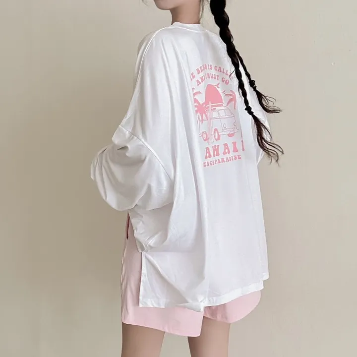 [44-100/래쉬가드] UV차단 99.9!🌞 하와이 프린팅 래쉬가드 티셔츠 + 비치 스판 밴딩 수영복 반바지 셋업 2c 상세 이미지 7