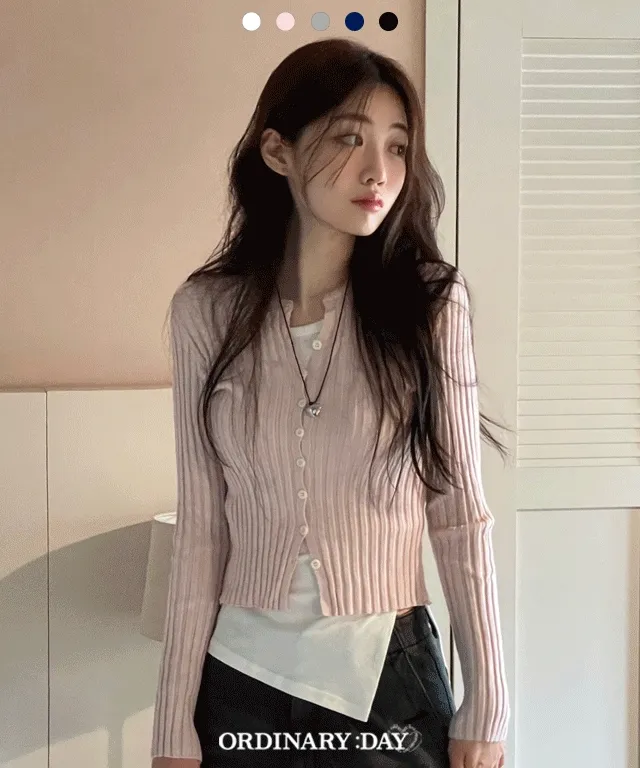 (부드러워요!) 5color 로제 소프트 골지 텐션 슬림핏 버튼 롱슬리브 니트 가디건 상세 이미지 5