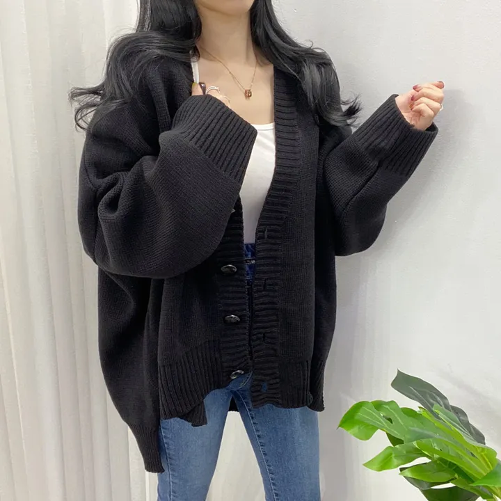 🚀당일발송-레드/블랙🚀[고퀄/데일리룩] 봄🌸 가을 디얼 터크 언발 오버핏 니트 가디건 상세 이미지 43