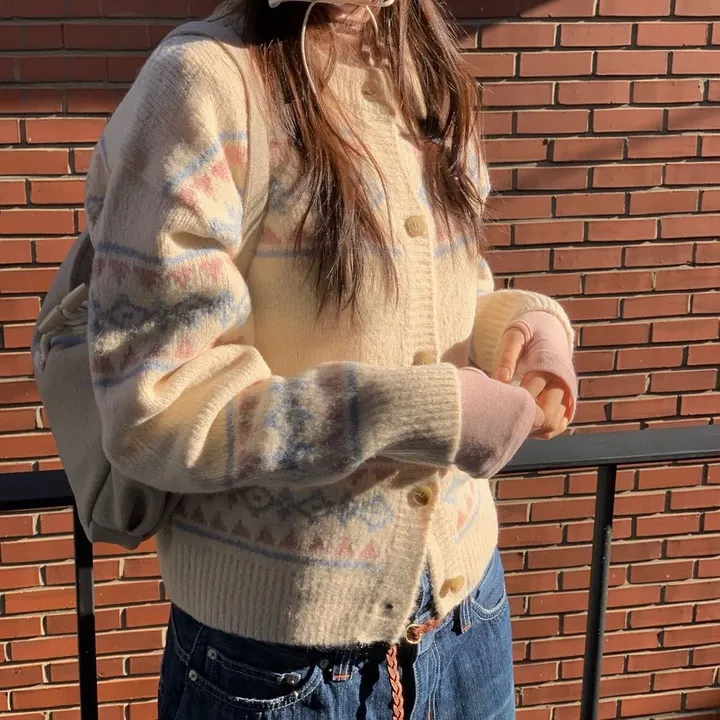 [연말룩❄부드러워요💭]키츠 윈터 노르딕 자가드 파스텔 루즈핏 니트 가디건 2color 상세 이미지 32