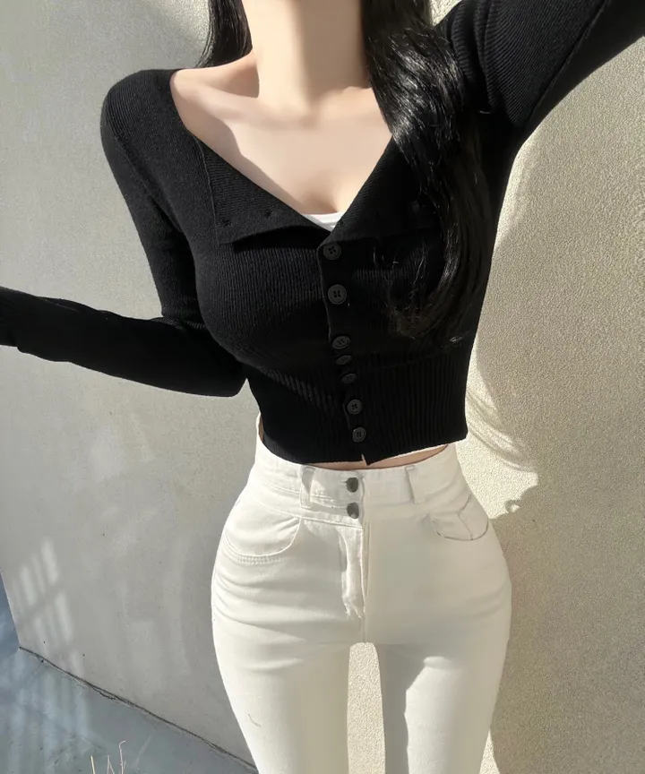 [최저가보장!!/허리잘록/벌어짐X] 청순 글램 소프트 무지 스퀘어넥 허리시보리 골지 니트 가디건 봄신상 세미크롭 데일리 데이트룩 여친룩 베이직 기본 긴팔 티셔츠 개강룩 상세 이미지 18
