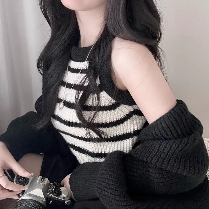 [세트가격*-*/여리핏!] 직각어깨 보장! 여리여리 단가라 홀터넥 나시 니트 + 볼레로 가디건 세트 상세 이미지 6
