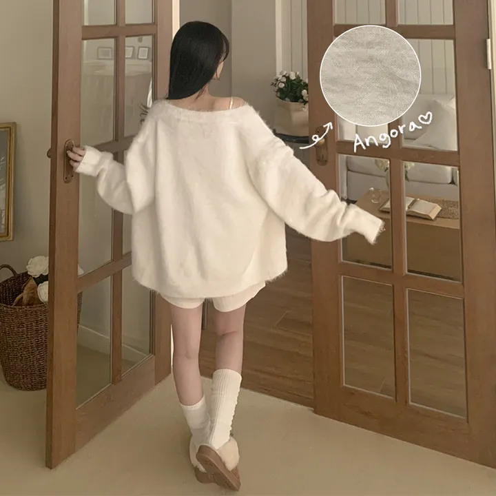 [포슬포슬🤍부드러워요] 청순 페이크 앙고라 브이넥 모헤어 니트 여리여리 퍼가디건 상세 이미지 2