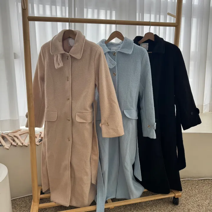하이넥 부클 뽀글이 파스텔 허리 슬림 벨트 맥시 싱글 롱코트(3color)크리스마스룩 연말룩 상세 이미지 32