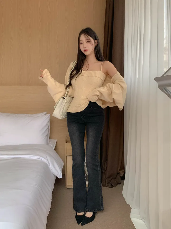 [찐애정템ㅠ고퀄버전*나시볼레로setෆ부유방삭제핏] 빈츠 꽈배기 끈나시 + 루즈핏 긴팔 볼레로 세트 니트 탑 나시 크롭 볼레로 가디건 스판 긴팔 투피스 세트 봄 가을 데일리룩 데이트 상세 이미지 25