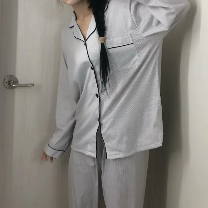 [🙋‍♀️최저가/당일출고] 그레이 스트라이프 잠옷 세트 홈웨어 파자마 커 상세 이미지 11