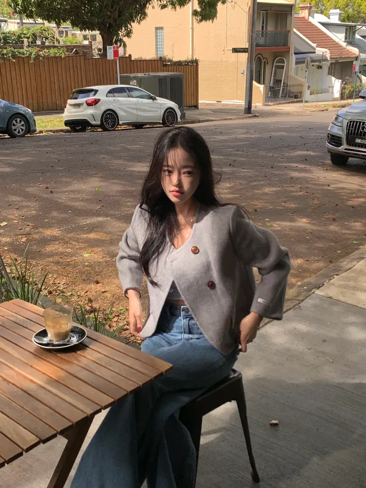 [*핸드메이드/울78%] 부드러운 투버튼 노카라 울/모 크롭 가을 코트 자켓-2col 상세 이미지 5