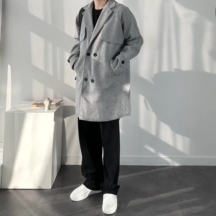 봄 가을 겨울 오버핏 하프 코트 미니멀 빅사이즈 아우터 남자트렌치라이크더블코트 상세 이미지 8