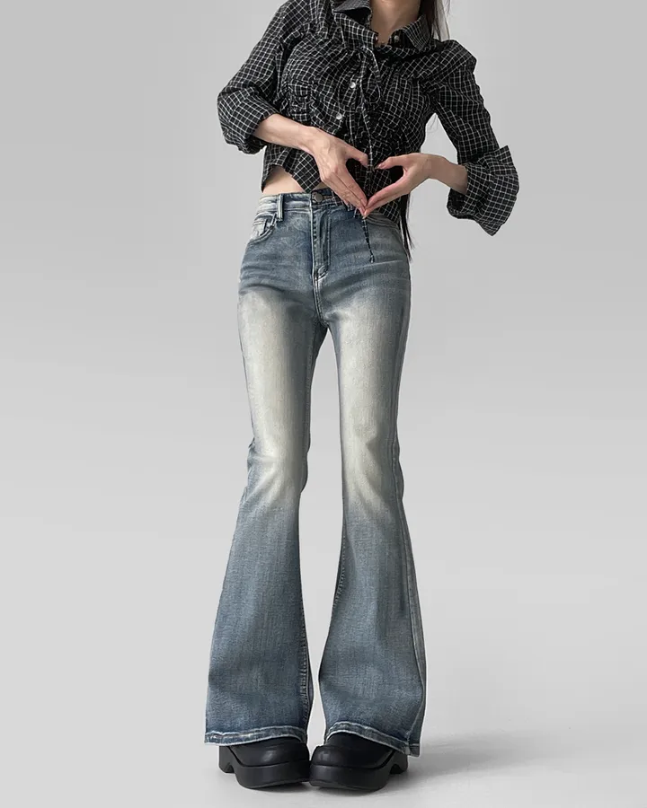 [~3XL/3기장] 뽀얀핏 스머징 텍스쳐 빈티지 워싱 쫀득 스판 부츠컷 데님 팬츠 바지 청바지 상세 이미지 17