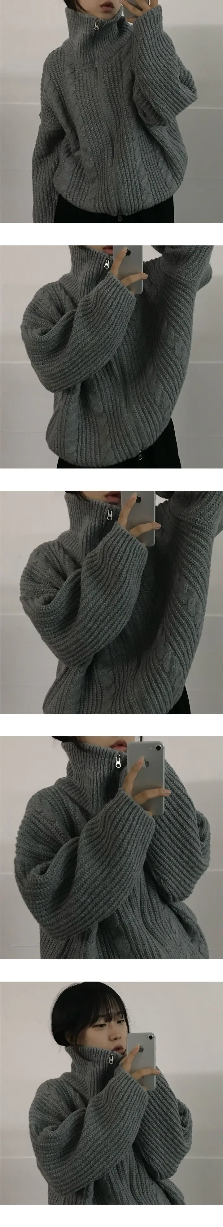 *당일출고*(왕도톰/루즈핏)모에 폭닥 꽈배기 하이넥 투웨이 니트집업 - 5color 상세 이미지 8