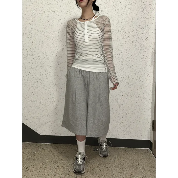 [UNISEX/기획특가/2size!]원턱 라인 루즈 와이드 버뮤다 트레이닝 하프 팬츠(5color) 상세 이미지 23