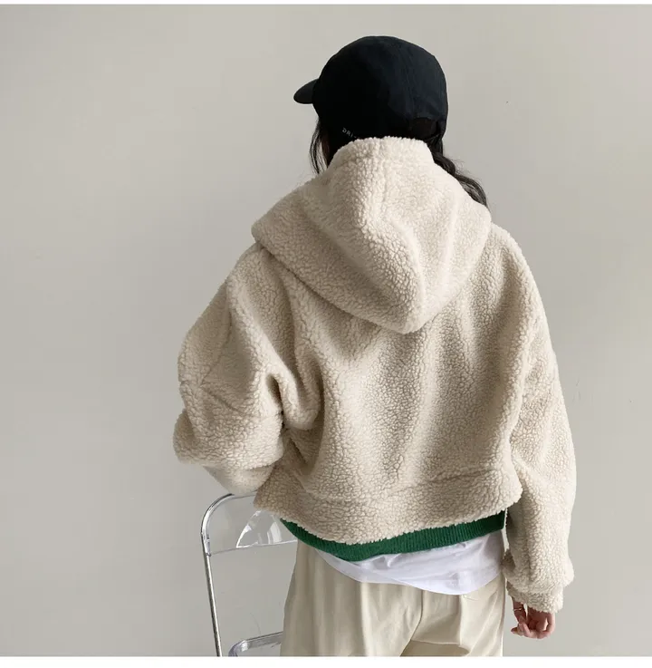 [국내생산/휘뚜루 마뚜루템!]뽀글이 덤블 크롭 후드 집업(3color) 핑크래빗 상세 이미지 28