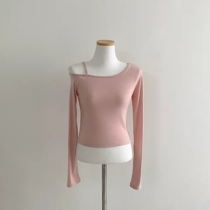 (여리여리!,언발트임) 코코 언발 어깨트임 오프숄더 슬림 크롭 티셔츠 5color (S/S) 상세 이미지 34