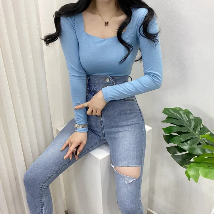 🚀당일발송🚀[묶음할인/기본템] 봄 가을 알프 셀리 스퀘어넥 긴팔 티셔츠 이너티 상세 이미지 38
