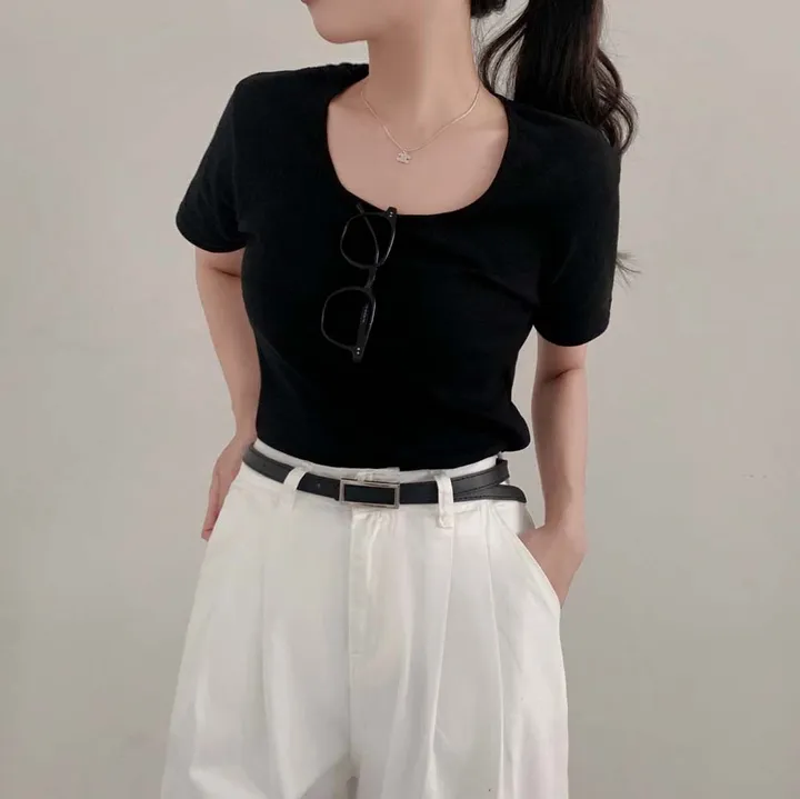 [팔말라핏/국내제작!]팔뚝살 부각없는, 라이프 베이직 스퀘어넥 루즈핏 반팔 티셔츠 상세 이미지 26