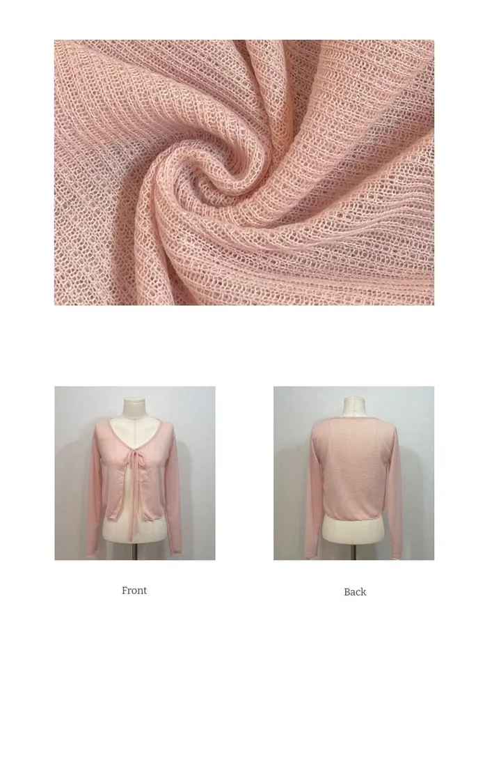 6color 루니 여리핏 리본 시스루 롱슬리브 가디건 상세 이미지 10