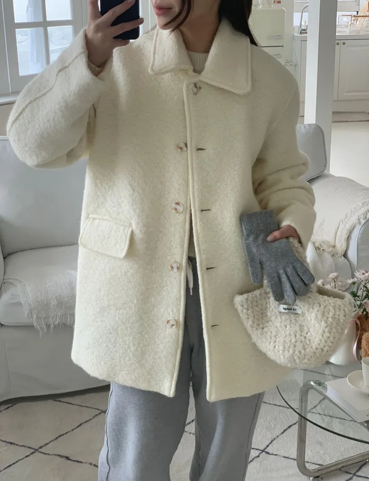 [주문폭주🔥][겨울신상⛄] 메리 부클 카라 하프 코트(2color) / 하객룩 하프코트 코트 숏코트 아우터 상세 이미지 11
