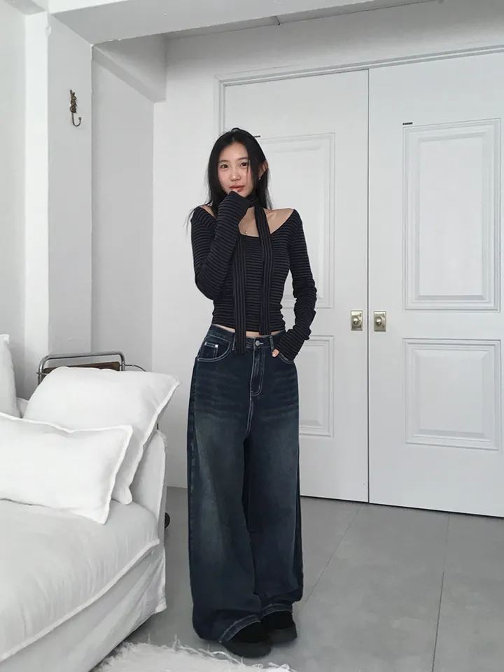 [숏,기본,롱/~XL/핏보장💙*밑단스냅단추 투웨이* 워싱 와이드데님] 헤이브밑단스냅와이드데님 상세 이미지 43