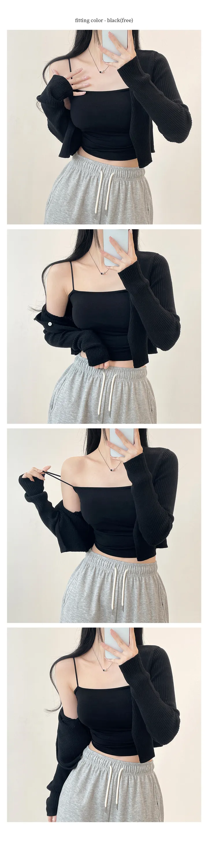 봄가디건🌸아일릿 브이넥 투버튼 단추 트임 긴팔 반팔 크롭 골지 니트 가디건 (6color) 상세 이미지 18