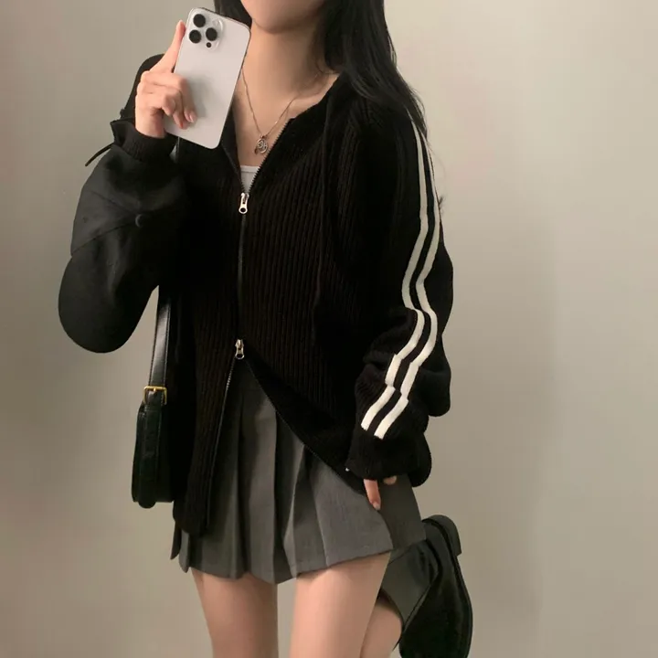 [투웨이!/저렴이XX] 펌킨 배색 라인 투웨이 오버핏 후드집업,니트가디건 - 4color 상세 이미지 33
