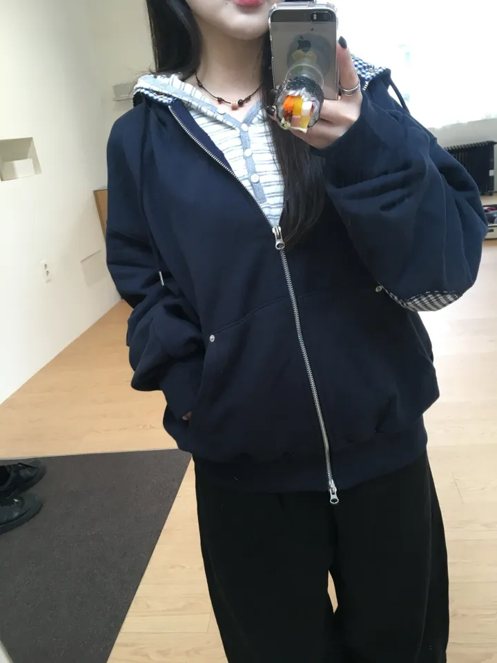 (*주문폭주 입고지연*)(2 color) 체크 패치 투웨이 후드집업 상세 이미지 43