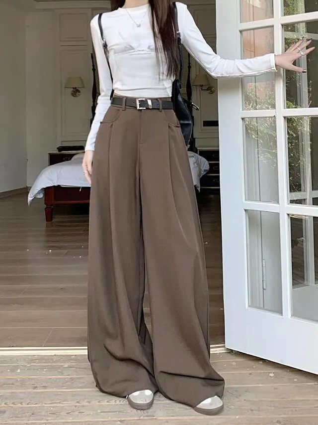 [S~4XL] 짐빔 와이드팬츠 여리여리핏 투핀턱 슬랙스 뒷밴딩 맥시 와이드 핀턱 봄 여름 슬랙스 밴딩팬츠 빅사이즈 정장바지 루즈핏 하이웨스트 상세 이미지 5