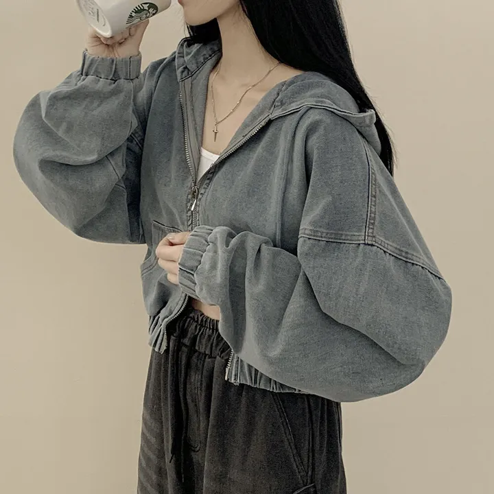 [왕박시/아방핏✨] 데님 빅후드 투웨이 청자켓 후드집업 숏점퍼 연청 흑청 개강룩 캠퍼스룩 빅사이즈 상세 이미지 14