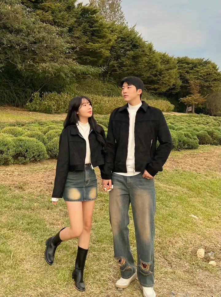당일출고![단독/시밀러룩] 봄 가을 스웨이드 자켓 크롭 오버핏 워싱 청치마 청바지 커플룩 상세 이미지 23