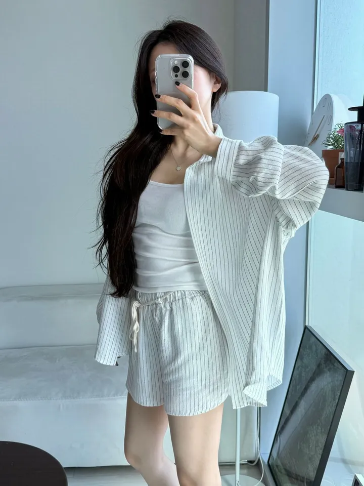 스트라이프 린넨셔츠 셋업(당일/단품가능) 상세 이미지 4